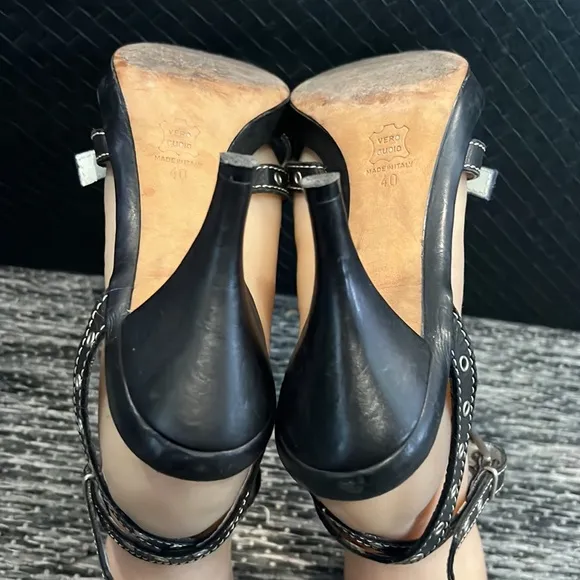 Authentic Priori Italian designer black studded leather heels sandals sz 9