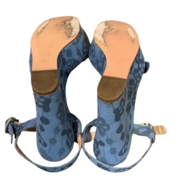 Authentic Sergio Rossi luxury designer denim floral canvas wedges sandals 6.5