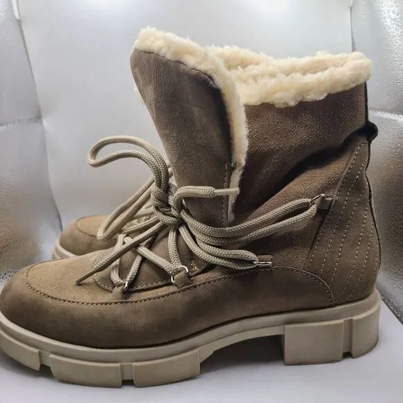 AVELLINI PORTUGAL SUEDE SHEARLING SHERPA LACEUP BOOTS SIZE 8