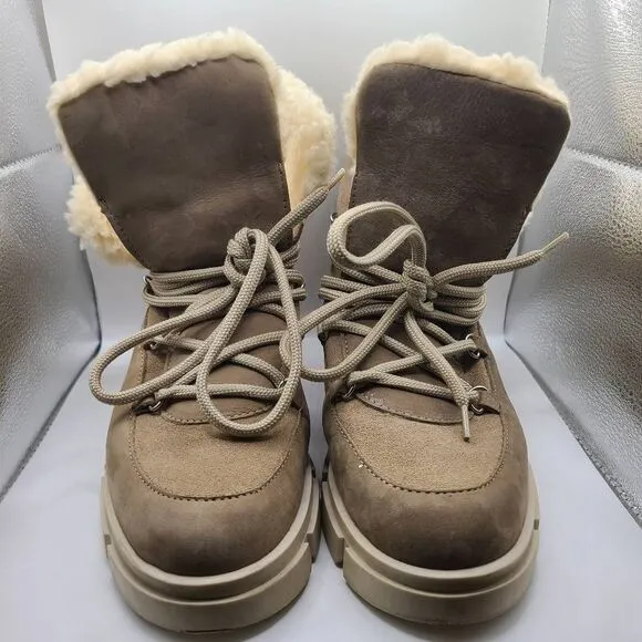 AVELLINI PORTUGAL SUEDE SHEARLING SHERPA LACEUP BOOTS SIZE 8