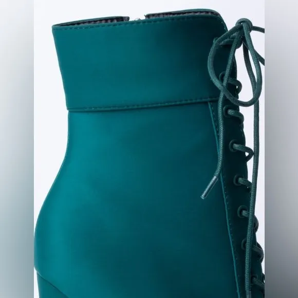 Azalea Wang Teal Green Nylon Stiletto High Heel Booties