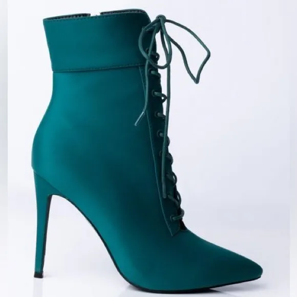 Azalea Wang Teal Green Nylon Stiletto High Heel Booties