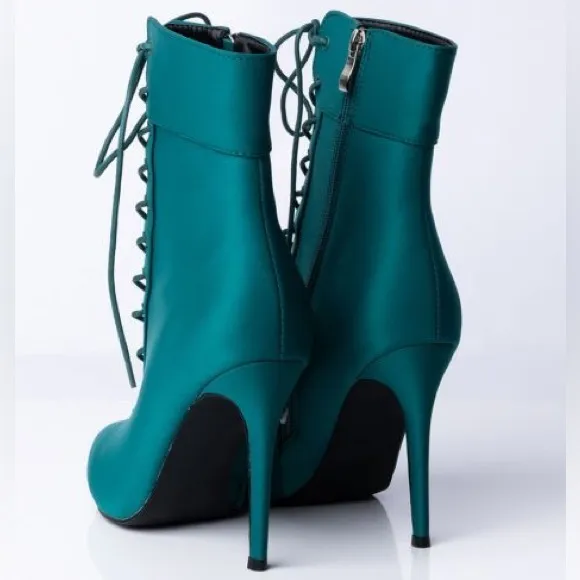 Azalea Wang Teal Green Nylon Stiletto High Heel Booties