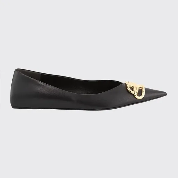 Balenciaga BB Knife Pointed Toe Flats Black Leather Size 36.5 EU / 6.5 US NWOB