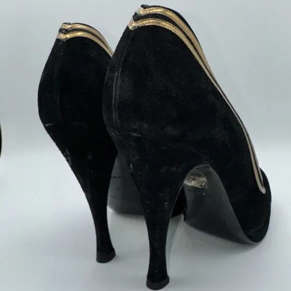 Balenciaga Black Genuine Suede Platform with Bronze Leather Pumps Heels