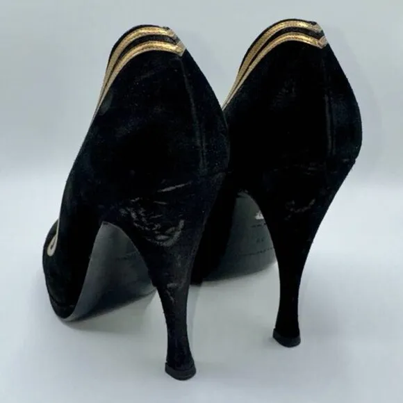 Balenciaga Black Genuine Suede Platform with Bronze Leather Pumps Heels
