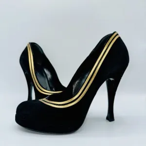 Balenciaga Black Genuine Suede Platform with Bronze Leather Pumps Heels