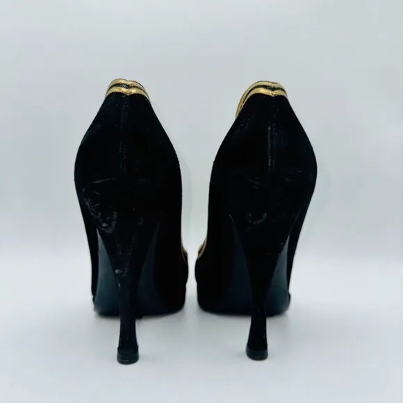 Balenciaga Black Genuine Suede Platform with Bronze Leather Pumps Heels