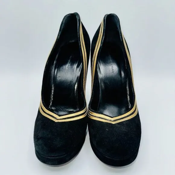 Balenciaga Black Genuine Suede Platform with Bronze Leather Pumps Heels
