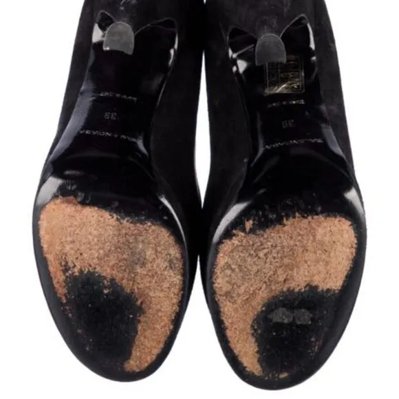 Balenciaga Black Genuine Suede Platform with Bronze Leather Pumps Heels