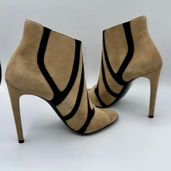 Balenciaga Paris Black and Tan Suede Pumps Heels SZ Euro 38.5 US Size 8.5