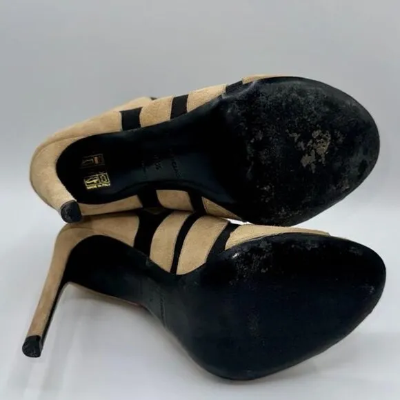 Balenciaga Paris Black and Tan Suede Pumps Heels SZ Euro 38.5 US Size 8.5