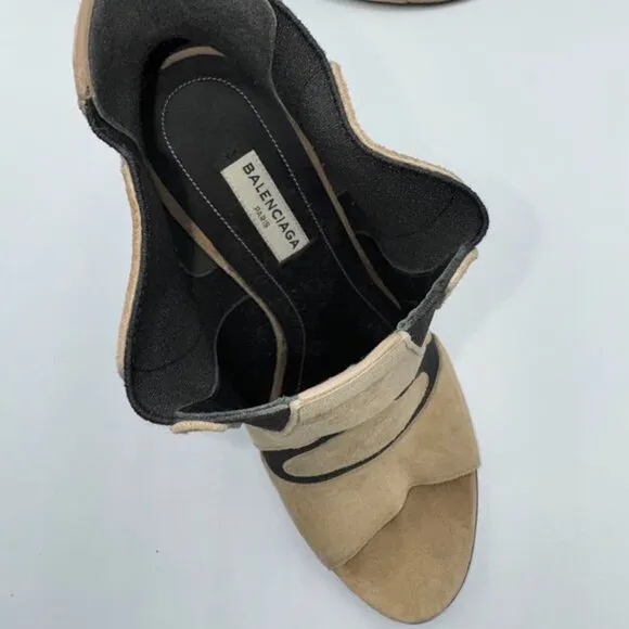 Balenciaga Paris Black and Tan Suede Pumps Heels SZ Euro 38.5 US Size 8.5