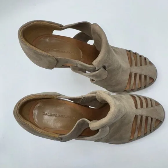 Balenciaga Tan/Taupe Genuine Suede Platform Mules Pumps Heels Size Euro 37