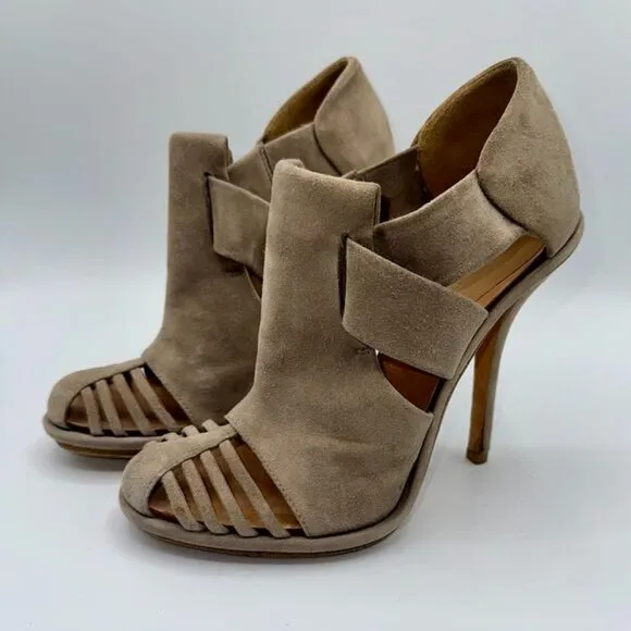 Balenciaga Tan/Taupe Genuine Suede Platform Mules Pumps Heels Size Euro 37
