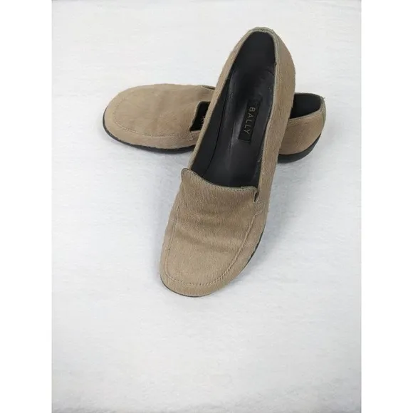 Bally Fregate Loafer Flats Tan Horsehair 7.5 Square Toe