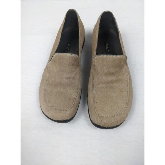 Bally Fregate Loafer Flats Tan Horsehair 7.5 Square Toe
