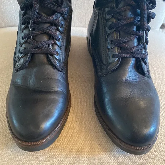Bally Switzerland Fold-over Leather Shearling Lace Up Ankle Boots Black Size 6