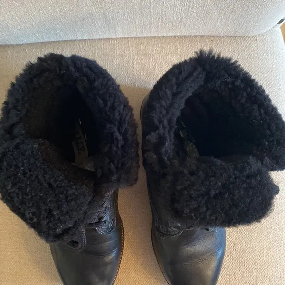 Bally Switzerland Fold-over Leather Shearling Lace Up Ankle Boots Black Size 6