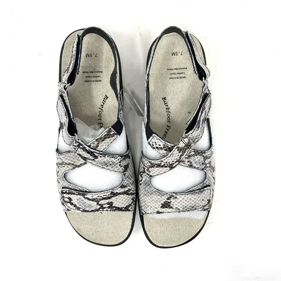 Barefoot Freedom Abbey Comfort Sandals Silver Black Viper WIDE
