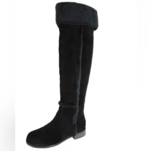 BCBGmaxazria Dorit’s Black Over Knee Suede Leather Sherpa Fold Over Boots 8