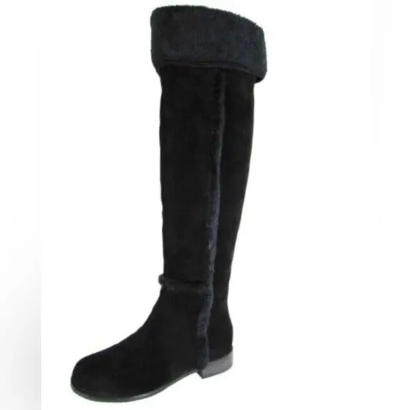 BCBGmaxazria Dorit’s Black Over Knee Suede Leather Sherpa Fold Over Boots 8