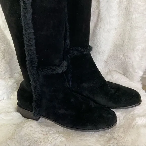 BCBGmaxazria Dorit’s Black Over Knee Suede Leather Sherpa Fold Over Boots 8