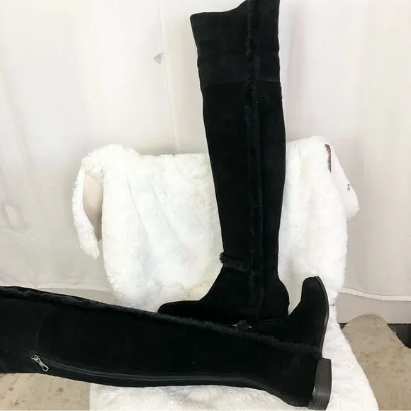 BCBGmaxazria Dorit’s Black Over Knee Suede Leather Sherpa Fold Over Boots 8