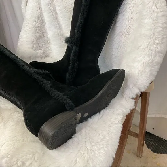 BCBGmaxazria Dorit’s Black Over Knee Suede Leather Sherpa Fold Over Boots 8
