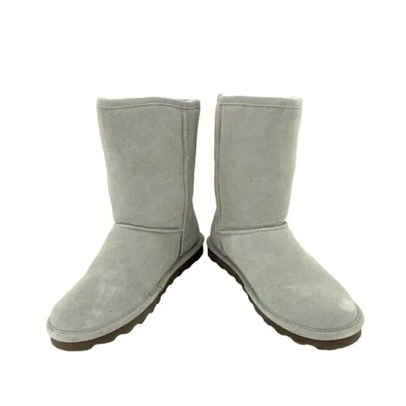 Bearpaw Elle Light Grey Suede Leather Fur Lining Mid Calf Boots SZ 12 New
