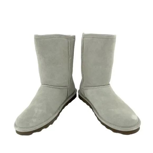 Bearpaw Elle Light Grey Suede Leather Fur Lining Mid Calf Boots SZ 12 New