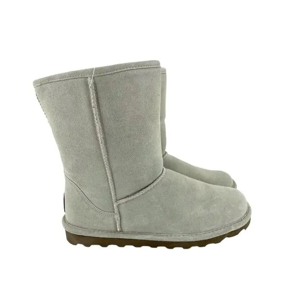 Bearpaw Elle Light Grey Suede Leather Fur Lining Mid Calf Boots SZ 12 New