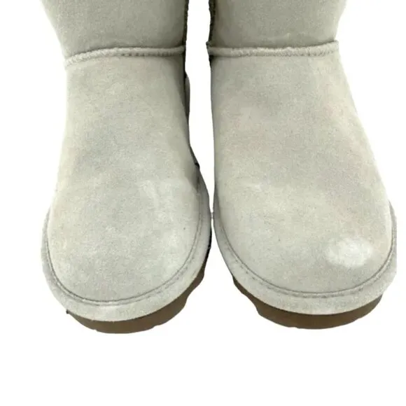 Bearpaw Elle Light Grey Suede Leather Fur Lining Mid Calf Boots SZ 12 New