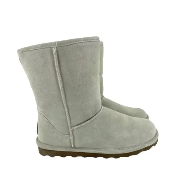 Bearpaw Elle Light Grey Suede Leather Fur Lining Mid Calf Boots SZ 12 New