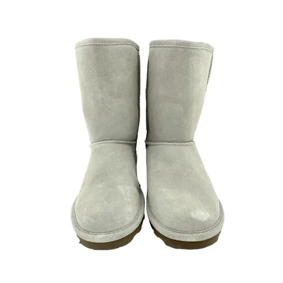 Bearpaw Elle Light Grey Suede Leather Fur Lining Mid Calf Boots SZ 12 New