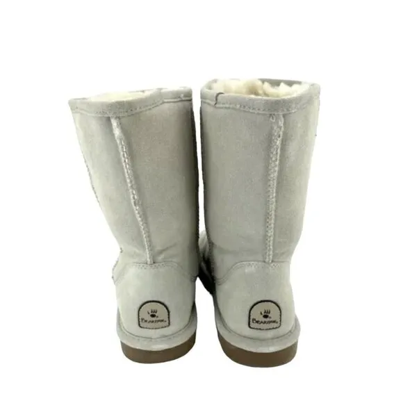 Bearpaw Elle Light Grey Suede Leather Fur Lining Mid Calf Boots SZ 12 New