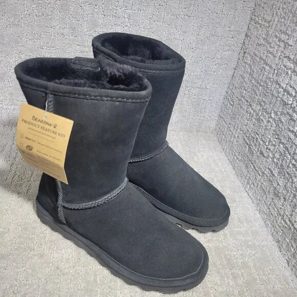 Bearpaw Elle Women's Size 9 US Black Suede Shearling Short Casual Boots 1962W