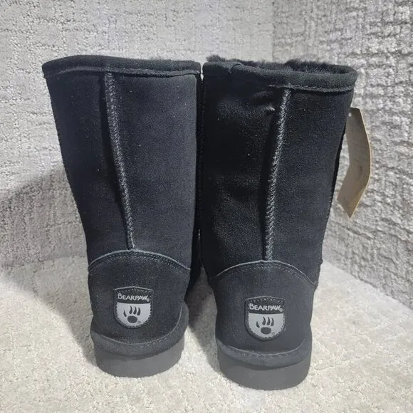Bearpaw Elle Women's Size 9 US Black Suede Shearling Short Casual Boots 1962W