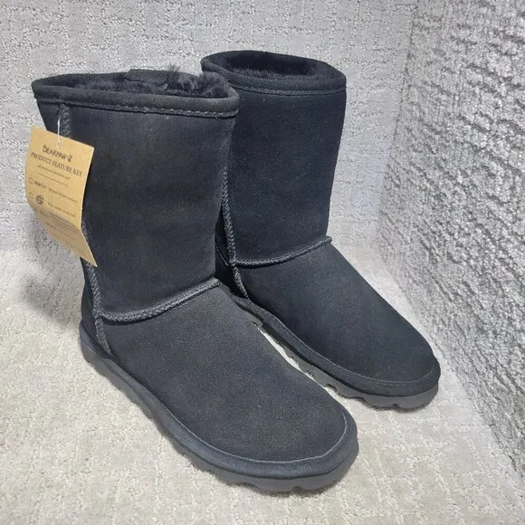 Bearpaw Elle Women's Size 9 US Black Suede Shearling Short Casual Boots 1962W