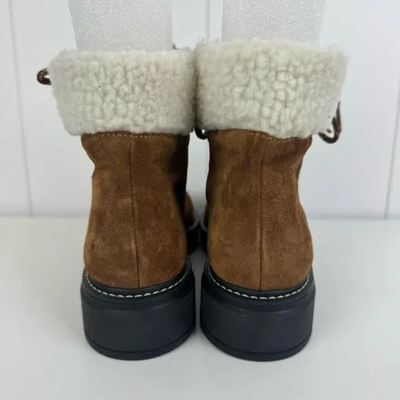 BERNARDO DASH LEATHER SHEARLING LACE UP BOOTS IN TOBACCO SPLIT SUEDE NWOB 8M