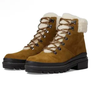 BERNARDO DASH LEATHER SHEARLING LACE UP BOOTS IN TOBACCO SPLIT SUEDE NWOB 8M