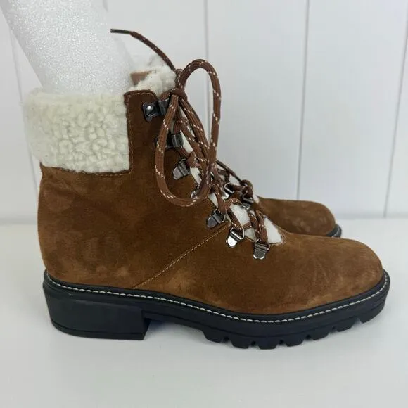 BERNARDO DASH LEATHER SHEARLING LACE UP BOOTS IN TOBACCO SPLIT SUEDE NWOB 8M
