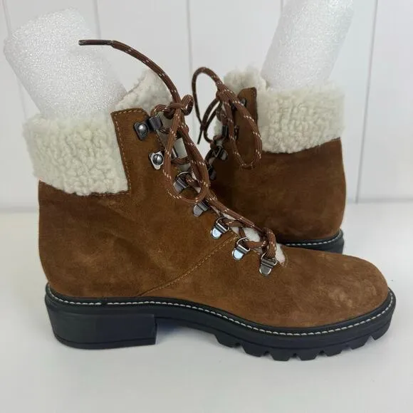 BERNARDO DASH LEATHER SHEARLING LACE UP BOOTS IN TOBACCO SPLIT SUEDE NWOB 8M