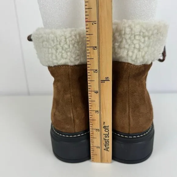 BERNARDO DASH LEATHER SHEARLING LACE UP BOOTS IN TOBACCO SPLIT SUEDE NWOB 8M