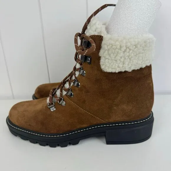 BERNARDO DASH LEATHER SHEARLING LACE UP BOOTS IN TOBACCO SPLIT SUEDE NWOB 8M