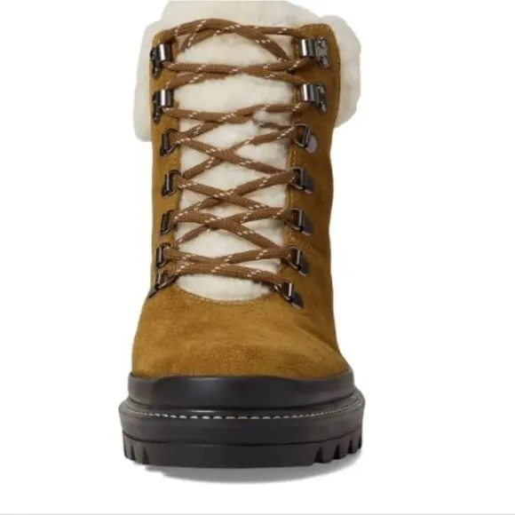 Bernardo Studio Dash boot in tobacco split  suede w shearling collar size 9 NWT