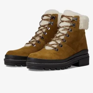 Bernardo Studio Dash boot in tobacco split  suede w shearling collar size 9 NWT