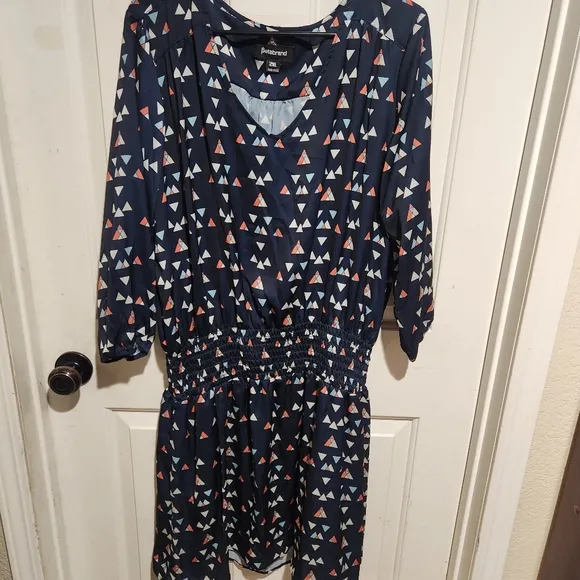 Betabrand 2X Blue Geometric Sneaker Cinched Waist Casual Dress