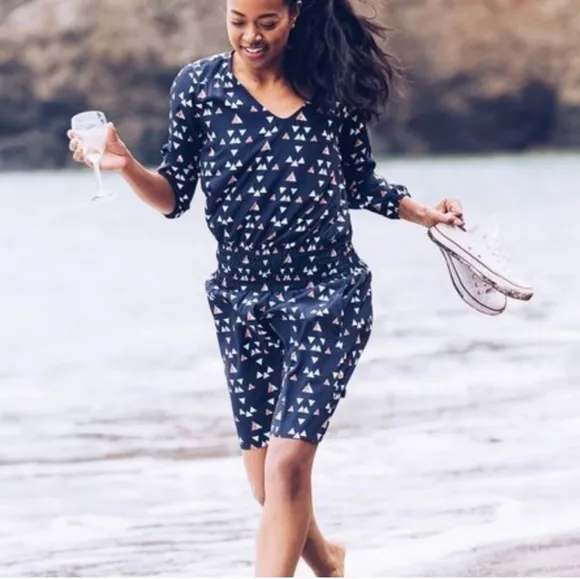 Betabrand 2X Blue Geometric Sneaker Cinched Waist Casual Dress