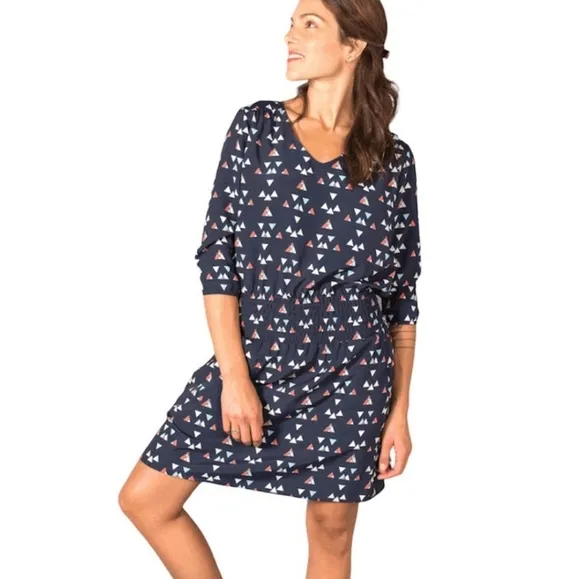 Betabrand 2X Blue Geometric Sneaker Cinched Waist Casual Dress